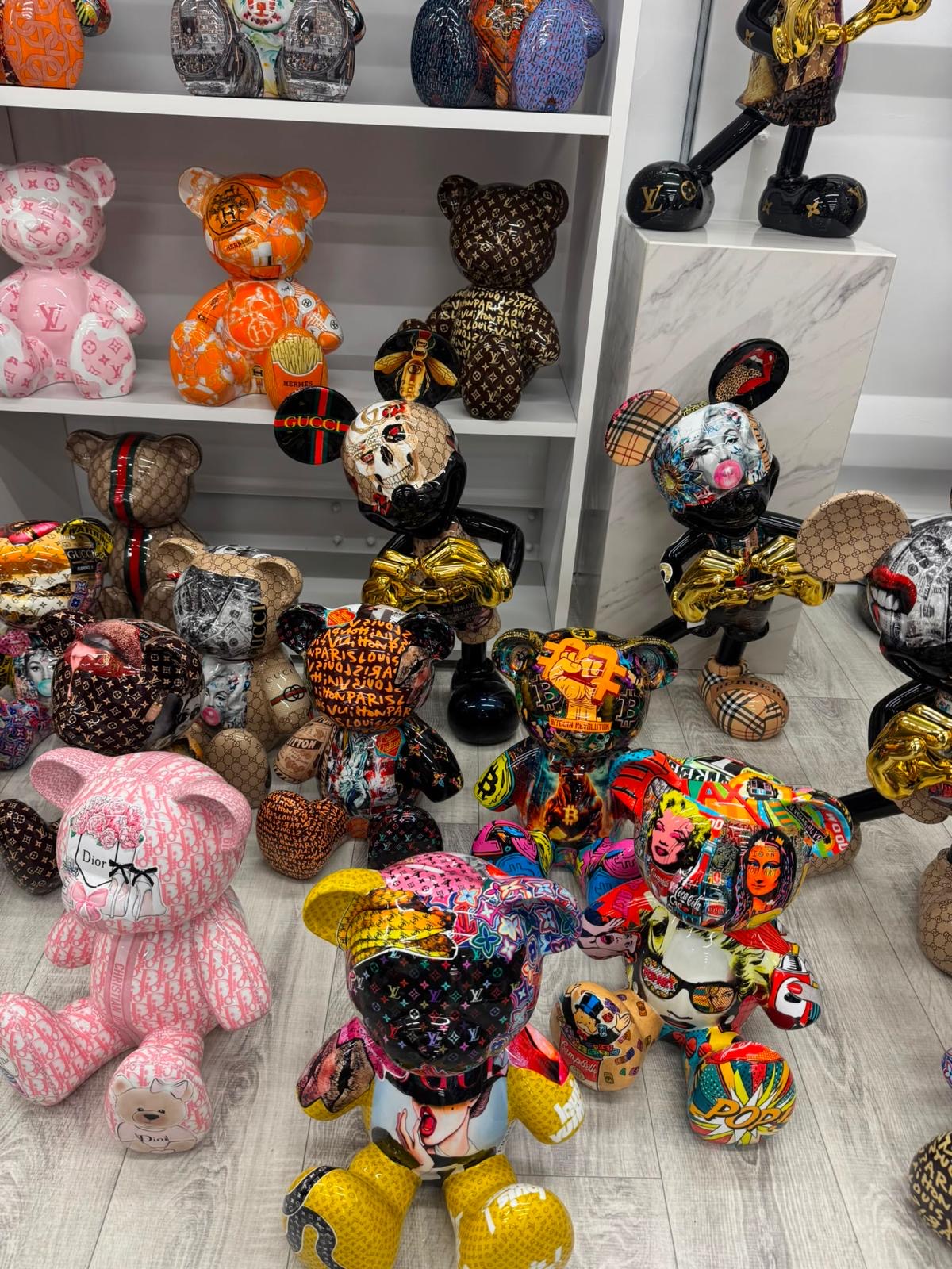 Collection of pop art bear sculptures